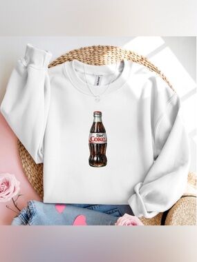 Gildan White Crewneck Sweatshirt with Diet Coke Bottle Graphic